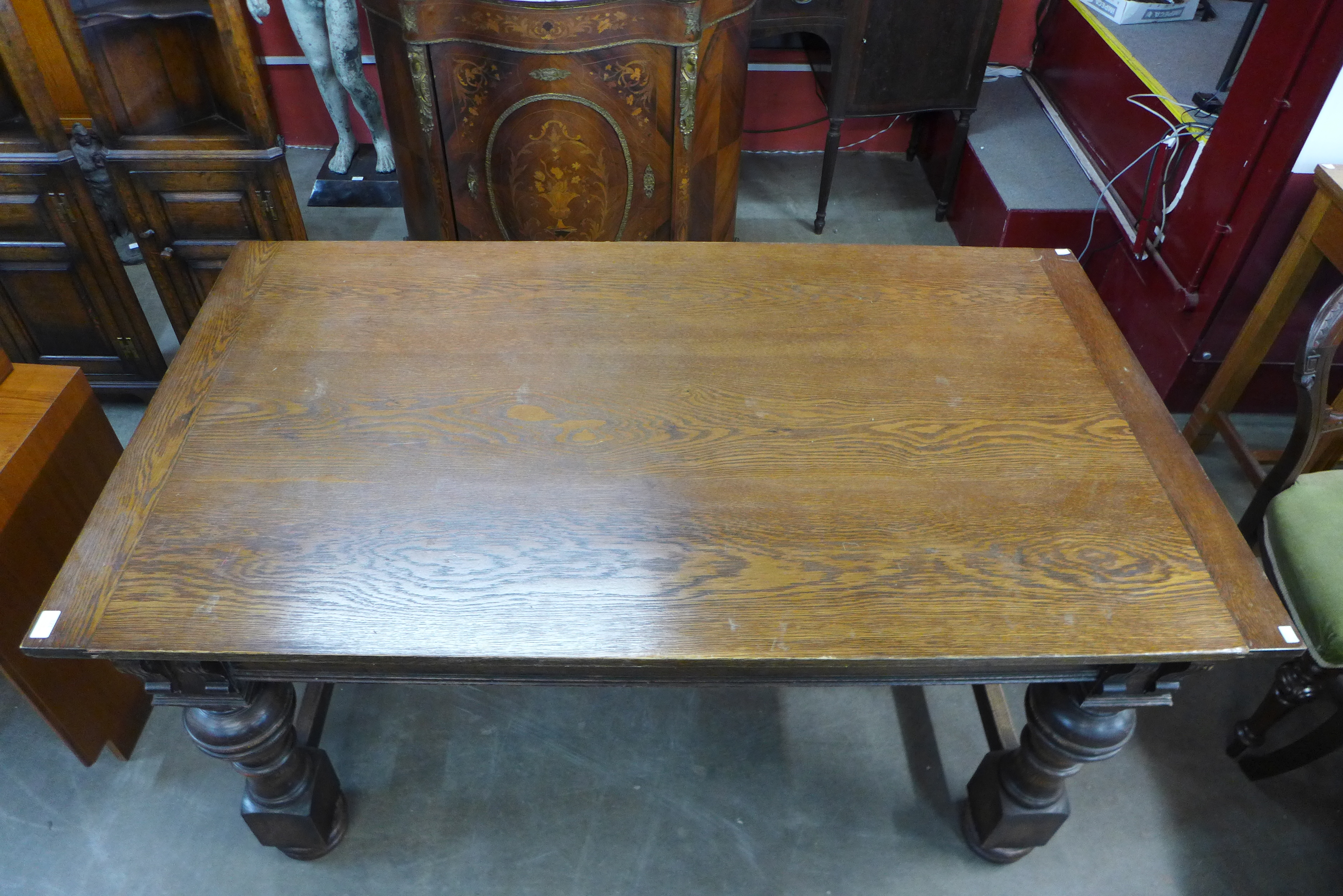 A Victorian oak refectory table, 82cms h, 157cms L 88cms w. - Image 3 of 3