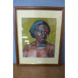 Michael Haswell, portrait of an African lady, pastel, framed