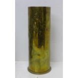 A brass trench art shell vase, marked on the base 1917, Dusseldorf