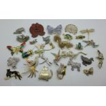 Thirty animal, insect and bird brooches