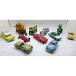 Eleven die-cast model vehicles, ten Dinky Toys and one Corgi Toys