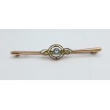 A 9ct gold, pearl and blue stone brooch, 2.4g