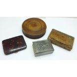 Two snuff boxes and two matchbox and matchbook holders
