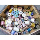 A box of mixed cotton reels, Sylko, Dewhurst, Sylvia, Eagley, etc., (approximately 60)