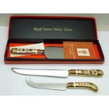 A Royal Crown Derby Imari cake slice, boxed and an Imari bread knife and cheese knife