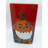 Anita Harris studio pottery, square vase in the Easter Chick design, height 15cm, signed in gold