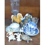 A collection of porcelain and glass including Royal Doulton, a celery vase and 19th Century glass,