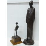 A bronze figure of an emu with presentation plaque dated 1934, University College Nottingham and a