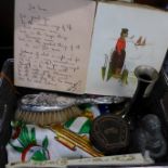 An autograph book and a silver backed hair brush, a/f, etc.