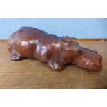 A small brown leather hippopotamus