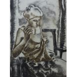 Ian Kirkwood, pair of female portraits, charcoal, 56 x 41cms, framed