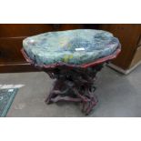 A Chinese naturalistic root wood and green hardstone table