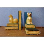A pair of hand painted carved pine bookends with cats