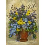 John Smith, still life of flowers in a vase, oil on canvas, 61 x 36cms, unframed