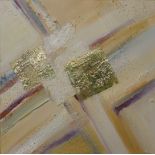 J. Rogers, abstract, mixed media with applied gold leaf, 57 x 57cms, framed