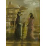 D. Thomson, figures in moonlight, pastel, 38 x 28cms, framed