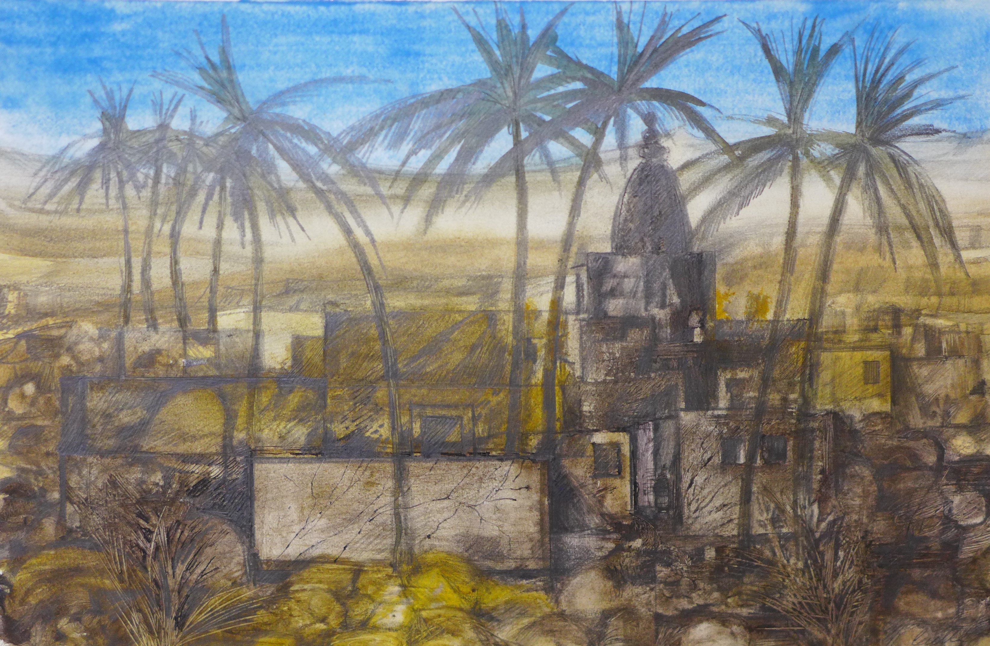 Pamela Guille, two Arabic landscapes, watercolour, unframed - Image 2 of 2