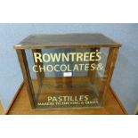 A beech counter top display shop cabinet, bearing Rowntree's Chocolates & Pastilles inscription