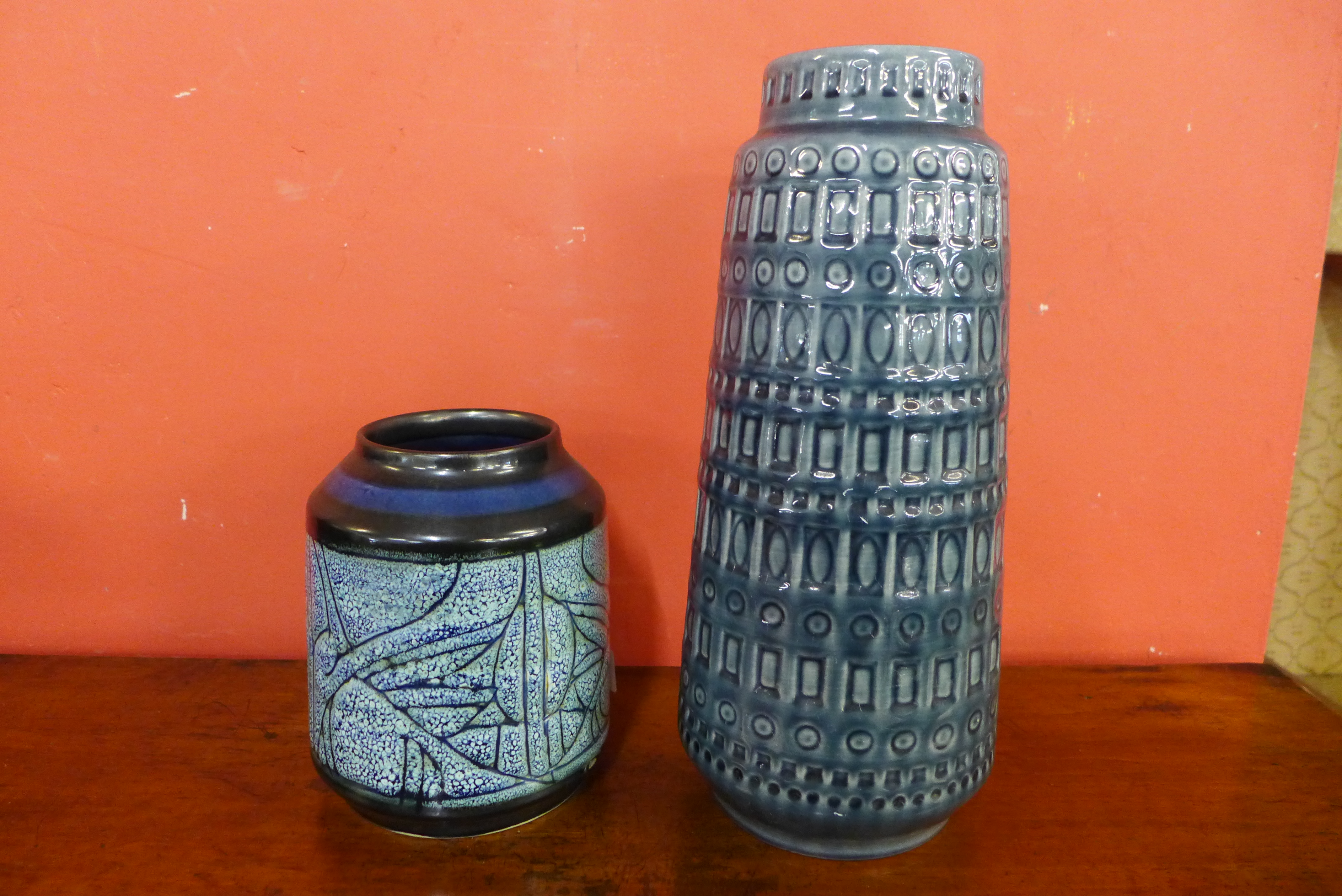 A West German turquoise glazed pottery vase and one other