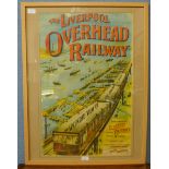 A vintage railway poster, The Liverpool Overhead Railway, framed