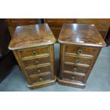 A pair of Victorian burr walnut pedestal chests