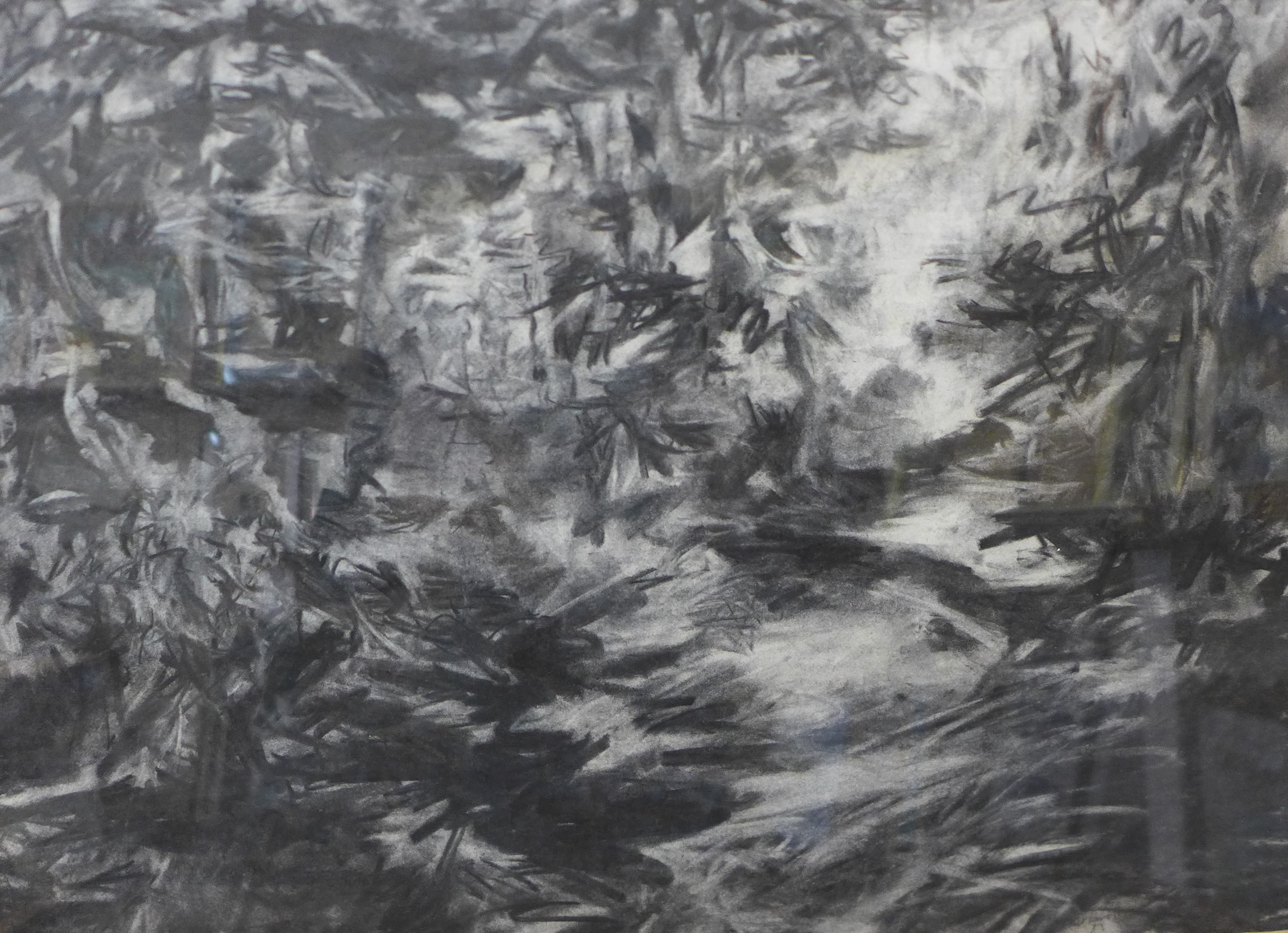 Ian Kirkwood, A Clearing, abstract, charcoal, 34 x 47cms, framed