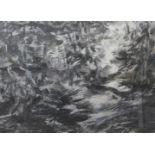 Ian Kirkwood, A Clearing, abstract, charcoal, 34 x 47cms, framed