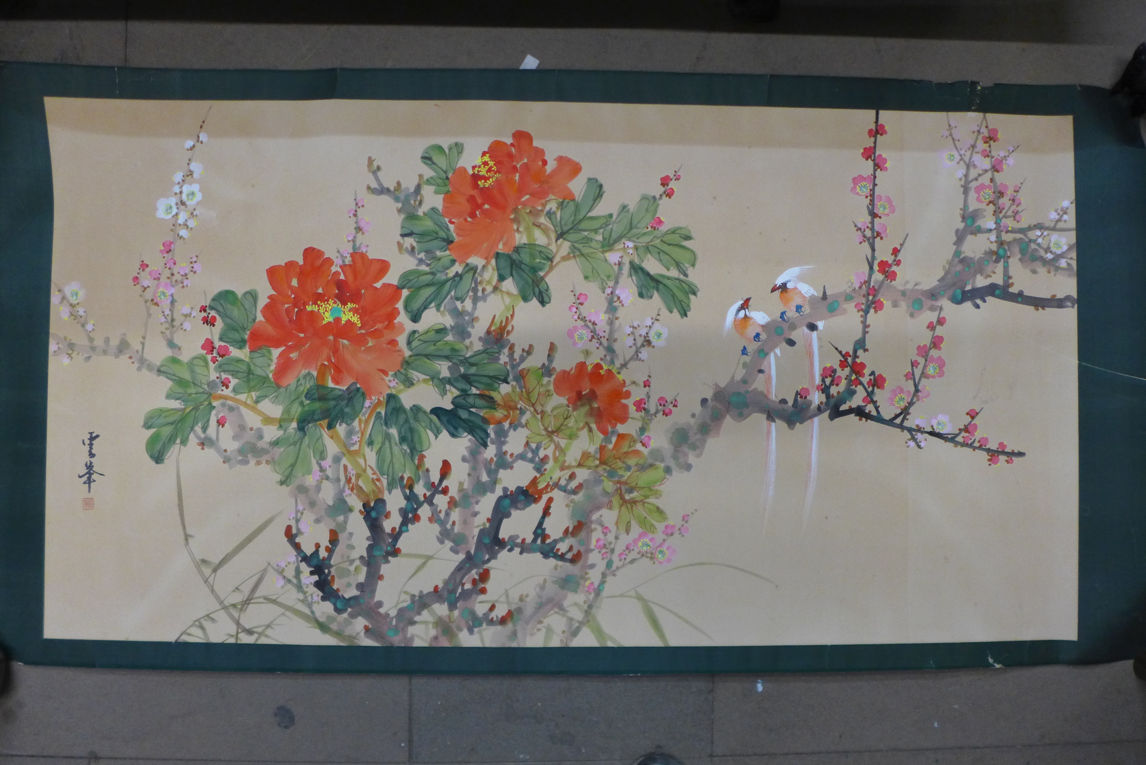 A Japanese watercolour, still life of flowers