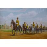 A.M., Bengal Lancers procession, watercolour, 50 x 75cms, framed