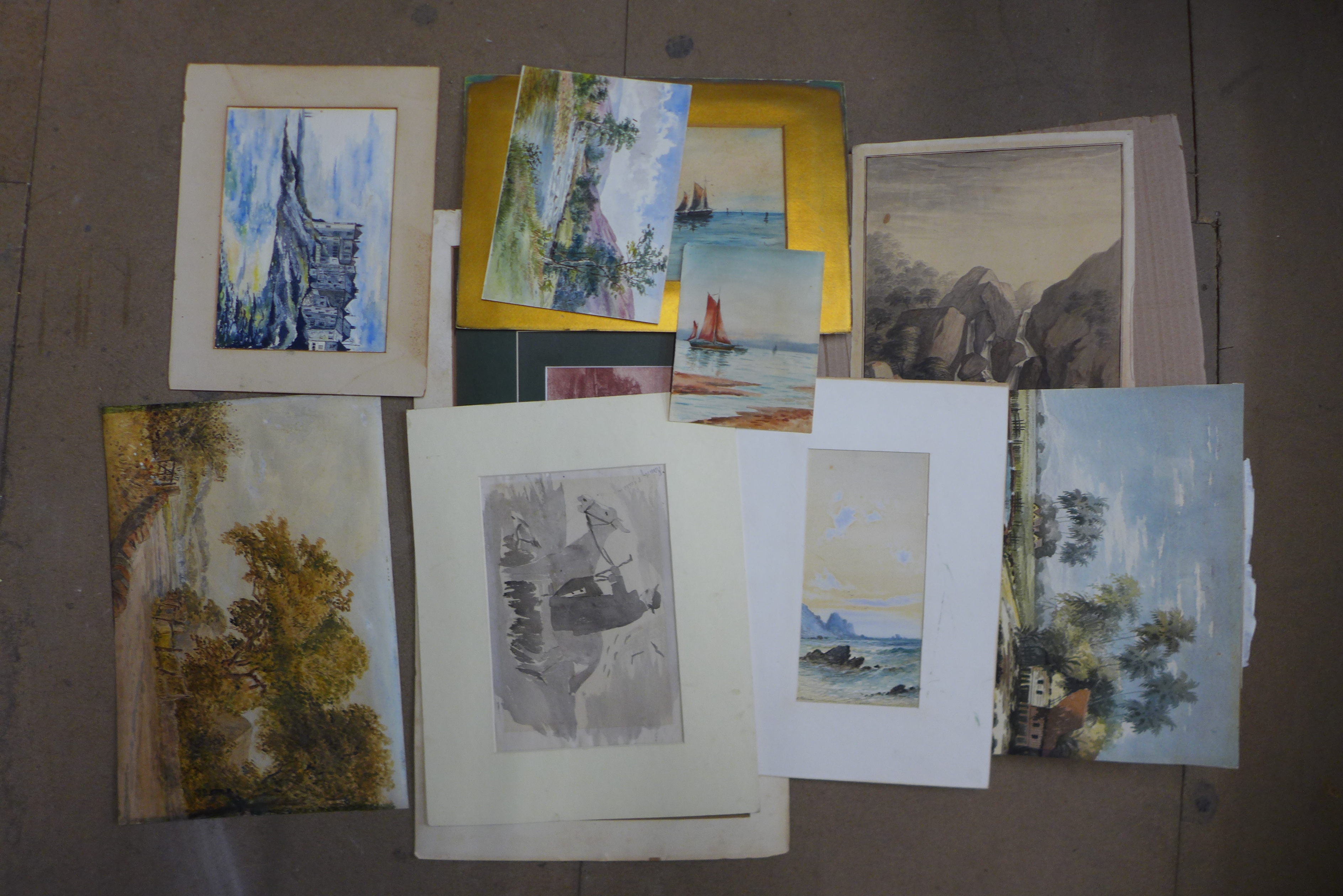 A folio of assorted English School watercolours and drawings - Image 3 of 3