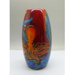 Anita Harris Art Pottery, Skittle Vase in the Octopus and Crab design, 17cm, signed in gold on the