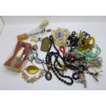 Costume jewellery and hatpins, some vintage