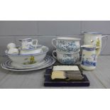 A Cottage pattern toilet set, other blue and white china and cased cutlery **PLEASE NOTE THIS LOT IS