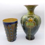 A Royal Doulton stoneware vase, 3425A mark and a Doulton Lambeth beaker, 1877 mark