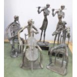 Five cast metal stylised figures of musicians