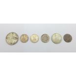 Six George V coins, three pre 1920