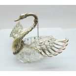 A silver and glass Swan trinket box, a/f, repaired on the neck