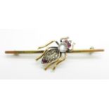 A c1900 moonstone and diamond set fly brooch, 3.8g, 51mm