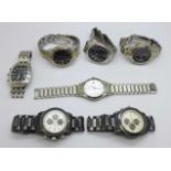 Seven wristwatches, Accurist x4, Pulsar, CAT x2