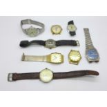 Eight manual wind wristwatches including Pilot, Sekonda, Ingersoll, Avia and Lucerne