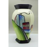 Lorna Bailey Pottery, hexagonal vase in the 'Deco House' design, 22cm, ?Lorna Bailey? signature on