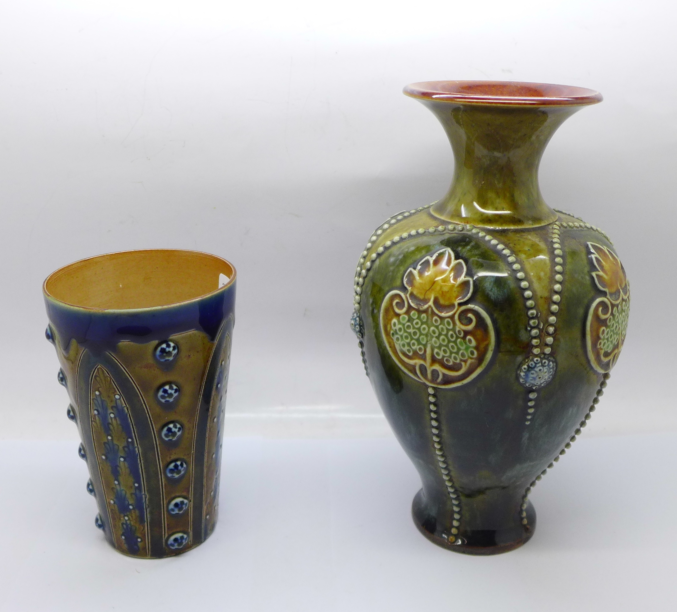 A Royal Doulton stoneware vase, 3425A mark and a Doulton Lambeth beaker, 1877 mark - Image 3 of 4