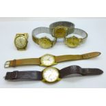 Six wristwatches including Eterna-Matic Chronometer, one lacking crown