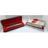 Two Hohner The Larry Adler Professional 16 chromatic harmonicas, boxed
