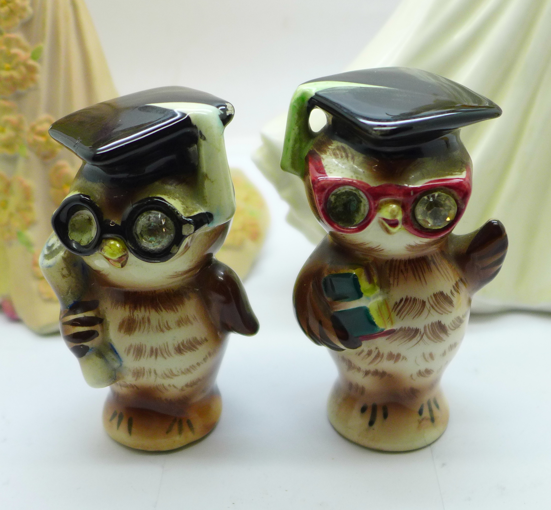 Novelty owl salt and pepper pots, a/f, a Royal Doulton figure, Kathleen, a Coalport figure and a - Image 2 of 7