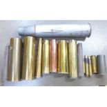 A collection of brass and steel shell casings