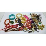 Gemstone jewellery including coral, amber, tigers eye, pearl, etc.