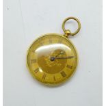 An 18ct gold cased fob watch, 36mm case