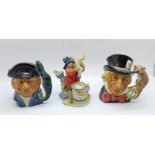 Two small Royal Doulton character jugs and a Royal Doulton Paddington figure
