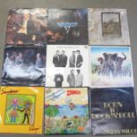 Ten LP records, Led Zeppelin, AC/DC, Elvis Costello, Stranglers, etc.